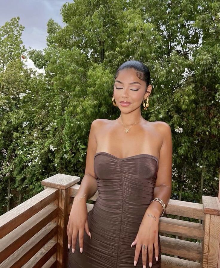 Sexy Brown Strapless Sleeveless Ruffled Mermaid Long Ball Gown TP2224