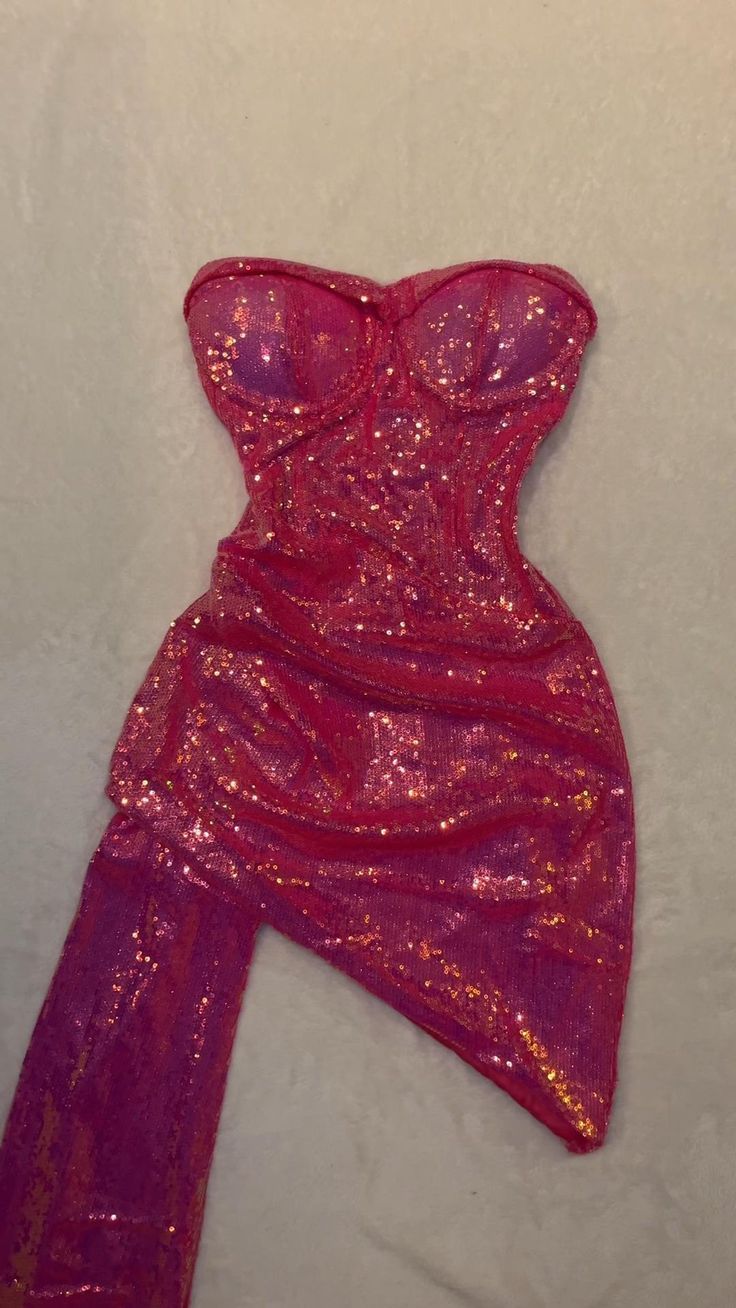 Shiny Bright Pink Strapless Sweetheart Neck Sequin Mermaid Short Ball Gown Evening Dress TP2234