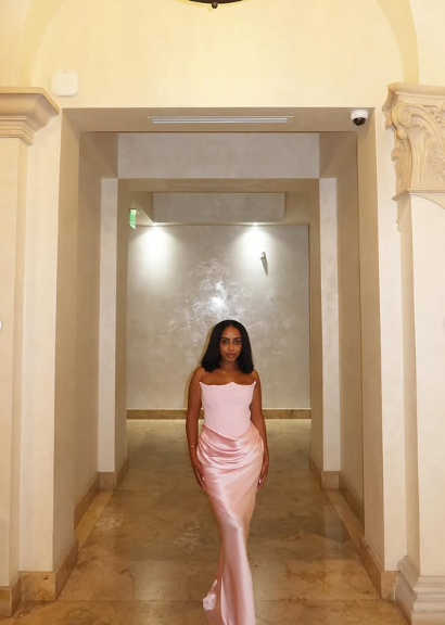 Elegant Mermaid Pink Strapless Satin Long Ball Gown Evening Dress TP2239