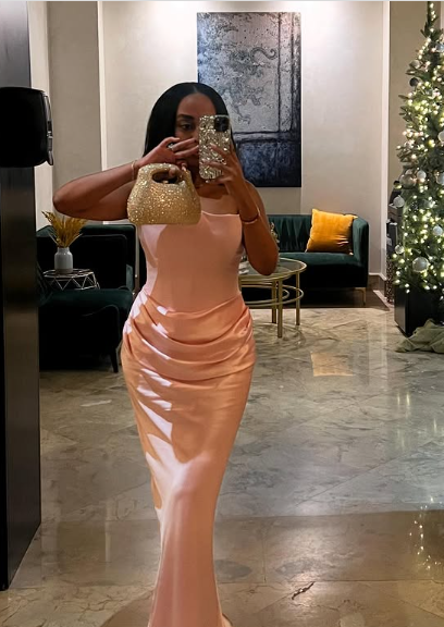 Elegant Mermaid Pink Strapless Satin Long Ball Gown Evening Dress TP2239