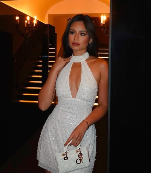 Elegant White Round Neck Off Shoulder Hollow Mini Ball Gown Evening Dress TP2240