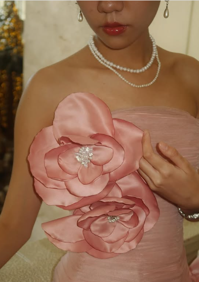 Elegant Pink Strapless Tulle 3D Flower Beaded Satin Mermaid Ball Gown Evening Dress TP2257