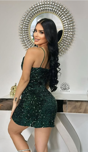 Sexy Strap Black Sequin V Neck Short Ball Gown Evening Dress TP2259