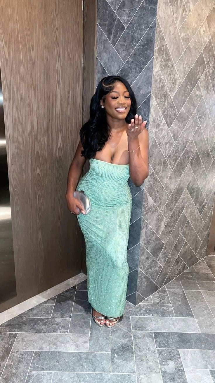 Green Strapless Mermaid Sequined Ankle-Length Ball Gown Evening Dress TP2268
