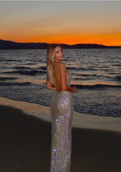 Shiny Champagne Strapless Backless Mermaid Ball Gown Evening Dress TP2270