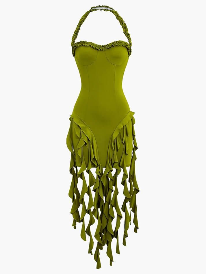 Chic Green Strap Bodycon Hip Tassel Mini Party Dress Homecoming Dress TP2273