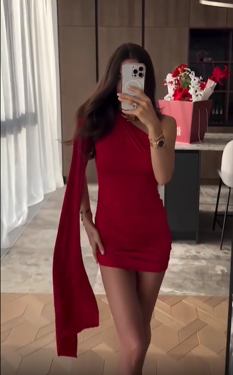 Sexy One Shoulder Red Skinny Mini Prom Dress Evening Gown TP2293