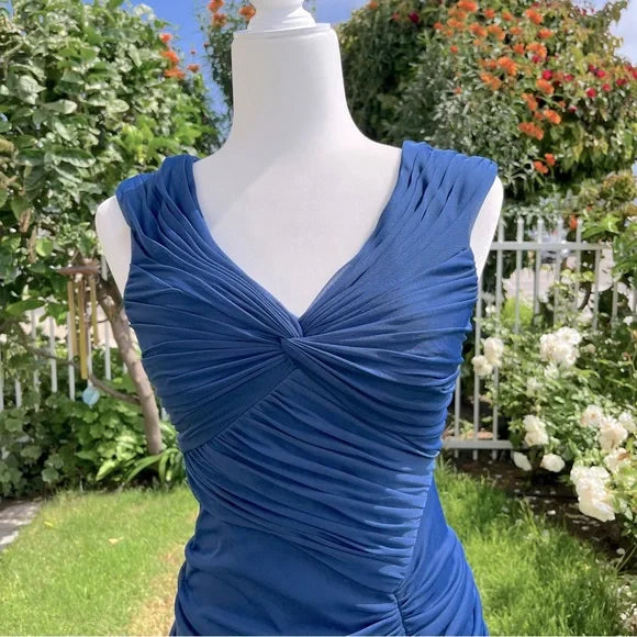 Vintage Navy Strapless Sleeveless Ruffled Mermaid Tulle Ball Gown Evening Dress TP2317