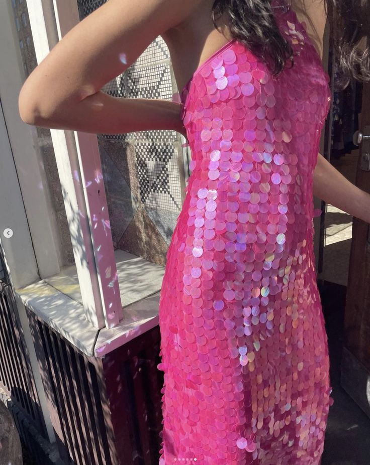 Gorgeous Hot Pink Sequined Backless Sleeveless Ankle-Length Prom Dress Evening Dress TP2337