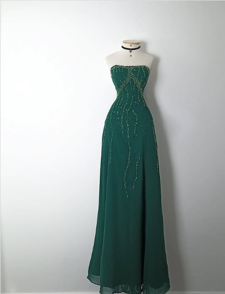 Vintage Green A-line Strapless Sequined Sleeveless Long Prom Dress Evening Dress TP2349