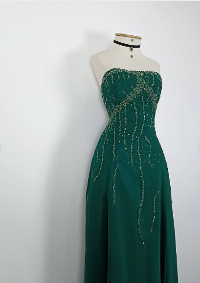 Vintage Green A-line Strapless Sequined Sleeveless Long Prom Dress Evening Dress TP2349