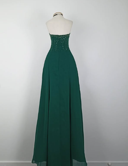 Vintage Green A-line Strapless Sequined Sleeveless Long Prom Dress Evening Dress TP2349