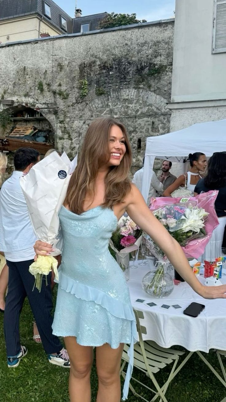 Spaghetti Strap Light Blue Sequin Ruffle Short Party Dress Homecoming Dress TP2364