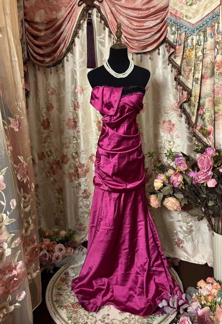 Vintage Satin Sleeveless Floor Length Ball Gown Evening Dress TP2374