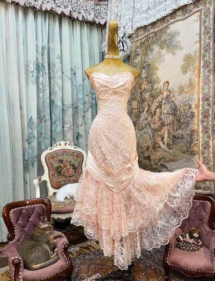 Sweetheart Pink Strapless Satin Bow Lace Long Prom Dress Evening Gown TP2380