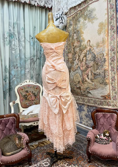 Sweetheart Pink Strapless Satin Bow Lace Long Prom Dress Evening Gown TP2380