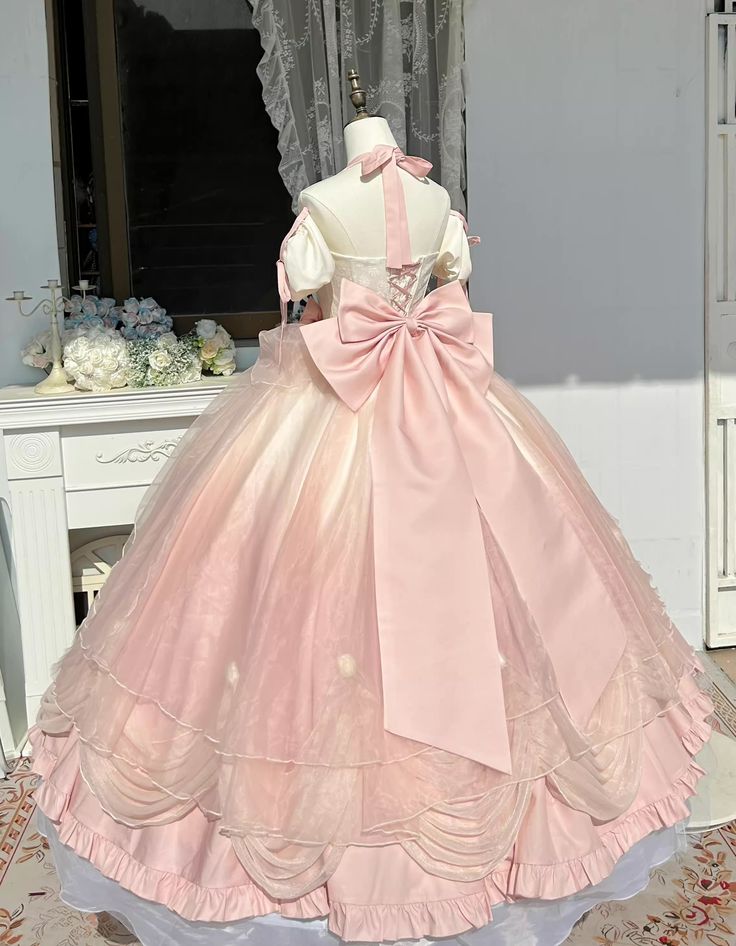 Cute Sweetheart Princess Sweet 16 Quinceanera Halter-neck A-Line Bow Birthday Party Dress Prom Dress Ball Gown TP2386
