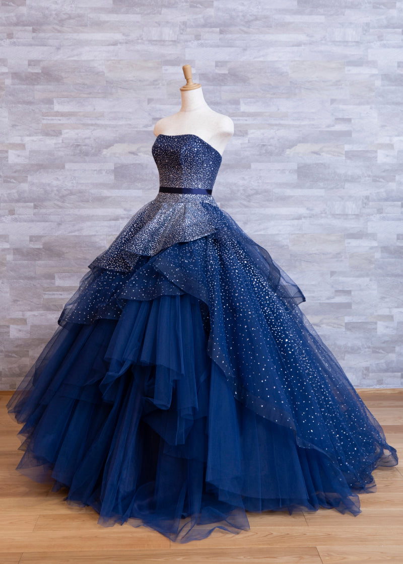 A-Line Elegant Navy Strapless Floor-length Formal Prom Dress Evening Gown TP2389