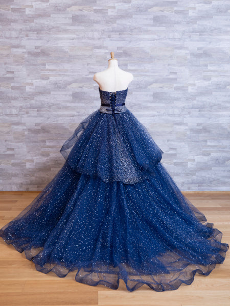 A-Line Elegant Navy Strapless Floor-length Formal Prom Dress Evening Gown TP2389