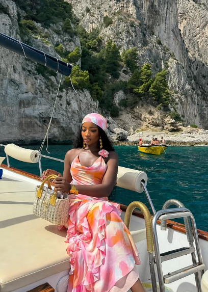 Gorgeous Colorblock Halter Neck Sleeveless Chiffon Ruffle Ankle-Length Prom Dress TP2403