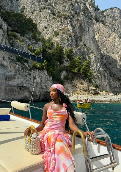 Gorgeous Colorblock Halter Neck Sleeveless Chiffon Ruffle Ankle-Length Prom Dress TP2403