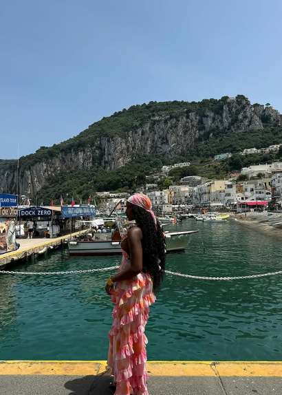 Gorgeous Colorblock Halter Neck Sleeveless Chiffon Ruffle Ankle-Length Prom Dress TP2403