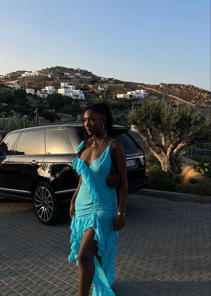 Sexy Blue Halter Neck Sleeveless Ruffle Slit Prom Dress Party Dress TP2413