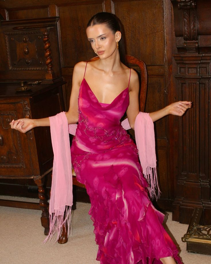 Vintage Spaghetti Strap Sleeveless Sequined Ruffle Long Prom Dress Evening Dress TP2440