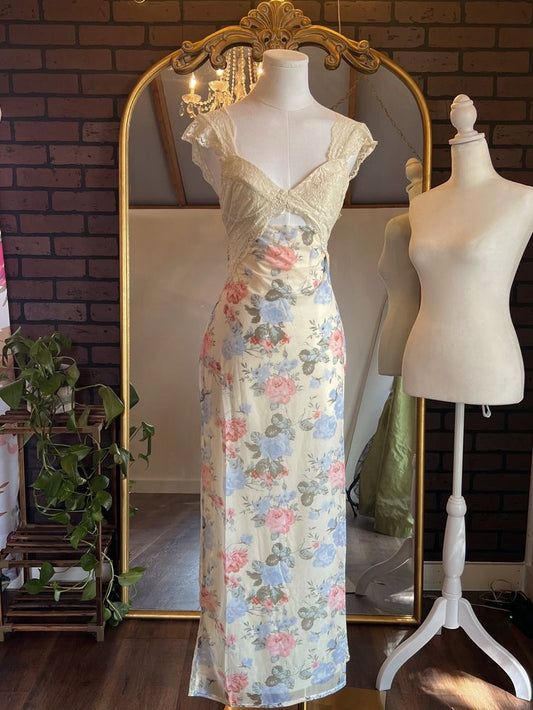 Vintage Floral Ivory Lace Backless Mermaid Prom Dress Evening Dress TP2487