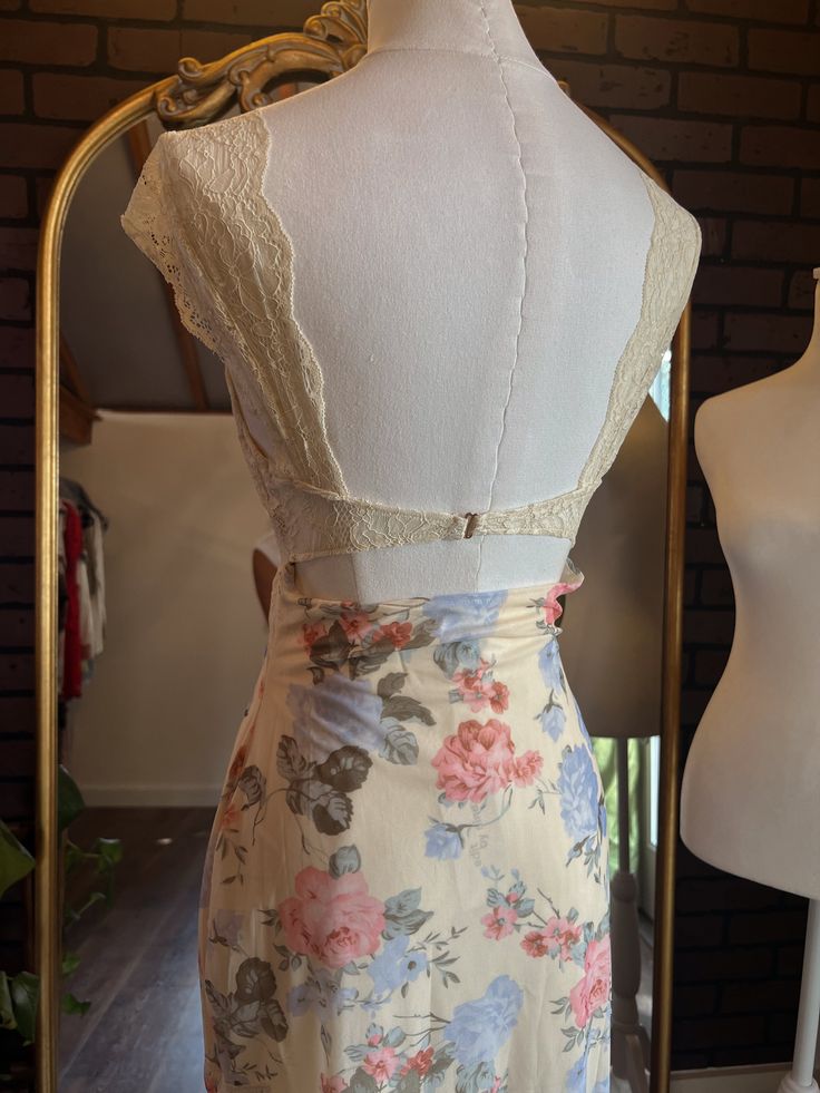 Vintage Floral Ivory Lace Backless Mermaid Prom Dress Evening Dress TP2487