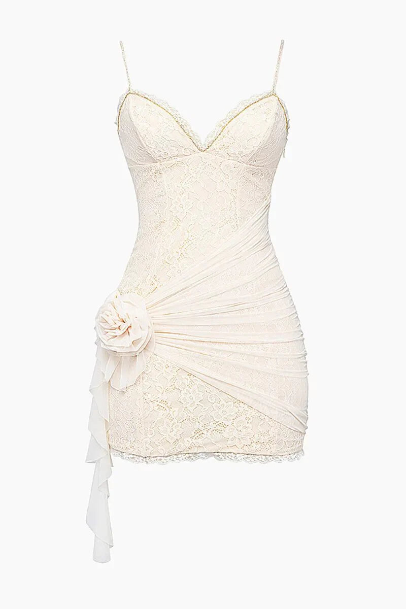 Sexy Lace Suspender Ivory V-Neck Bodycon Short Prom Dress Party Dress TP2504