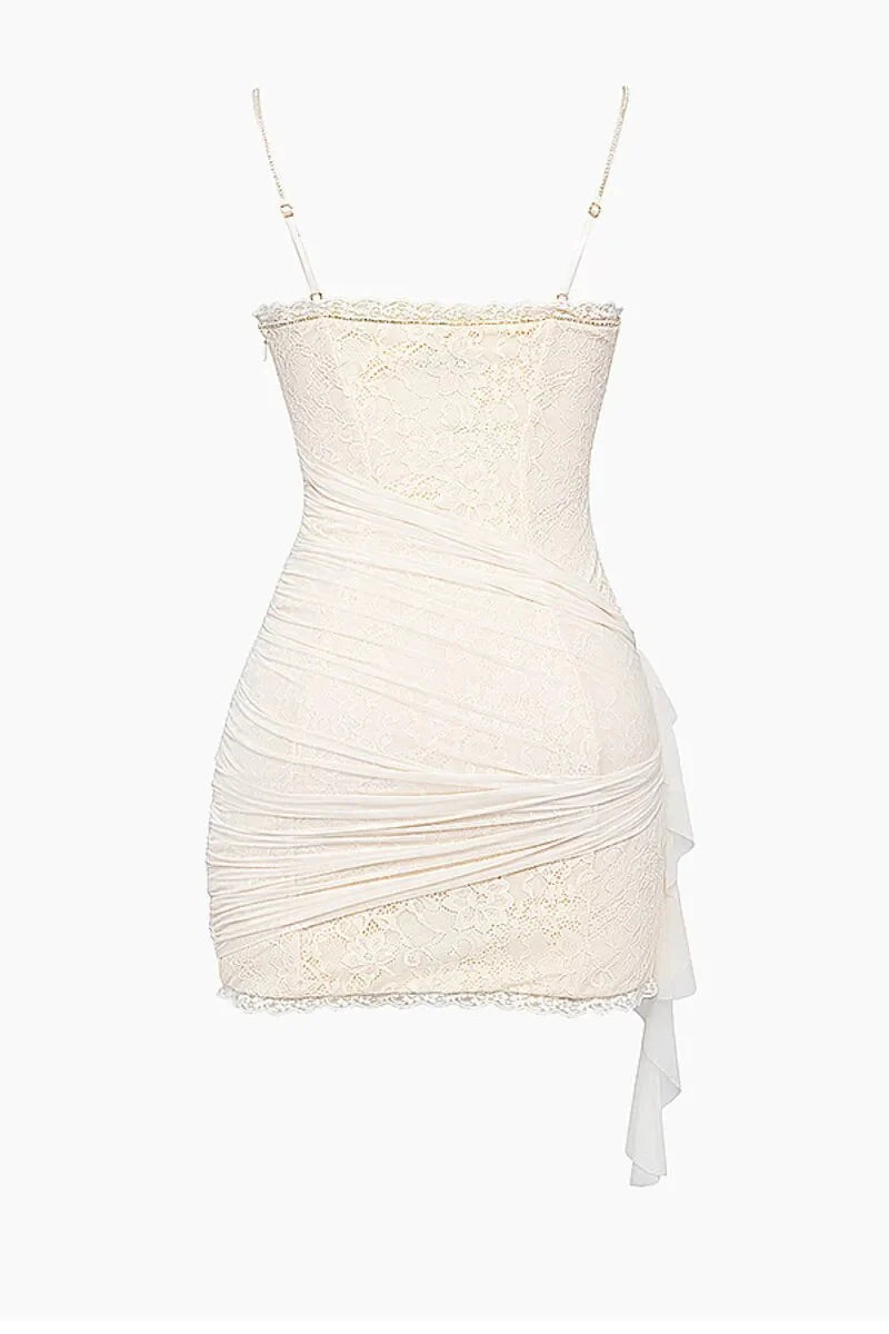 Sexy Lace Suspender Ivory V-Neck Bodycon Short Prom Dress Party Dress TP2504
