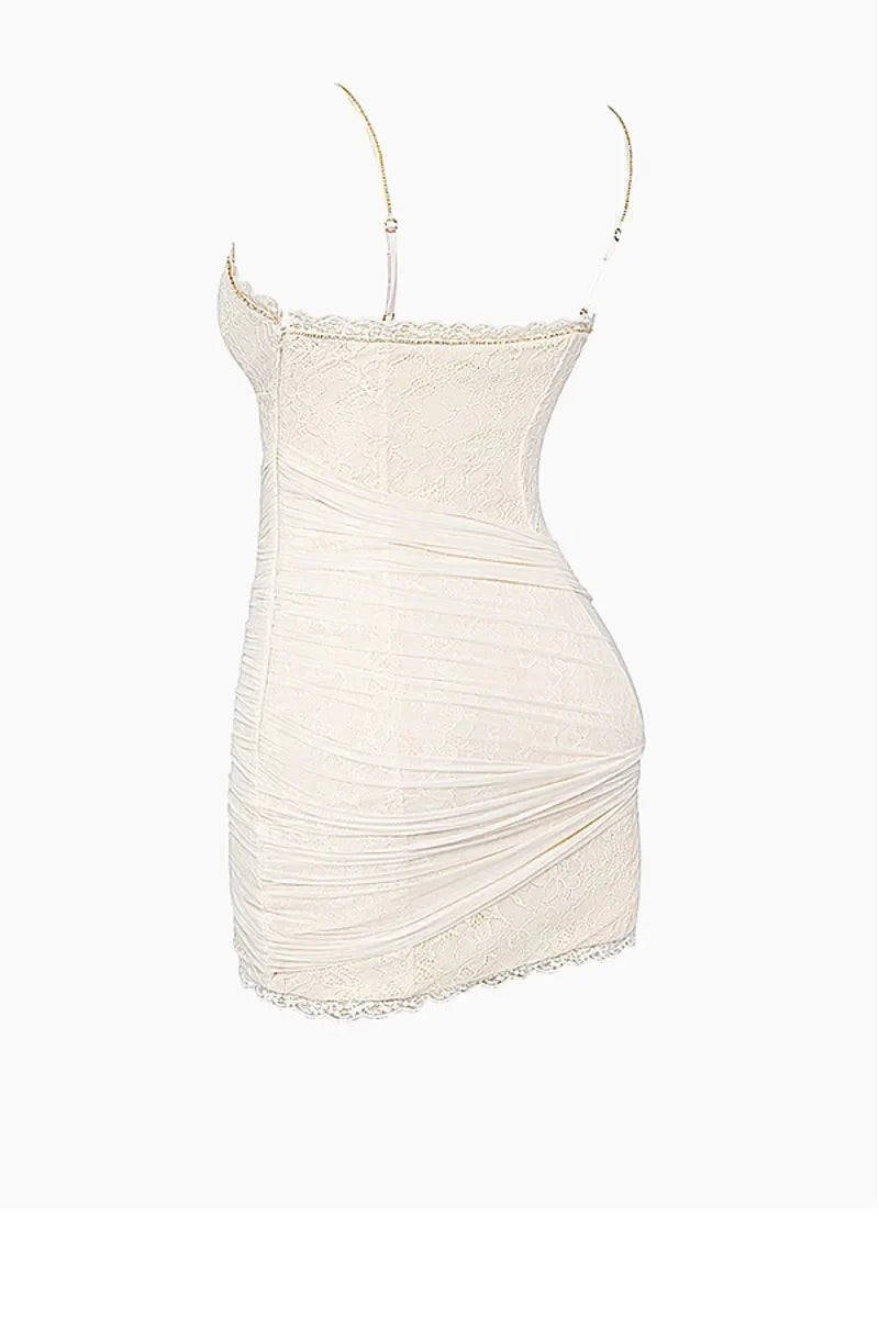 Sexy Lace Suspender Ivory V-Neck Bodycon Short Prom Dress Party Dress TP2504