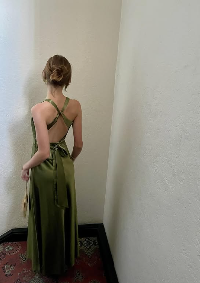 Halterneck Elegant Green Backless Satin A-Line Prom Dress Evening Gown TP2509