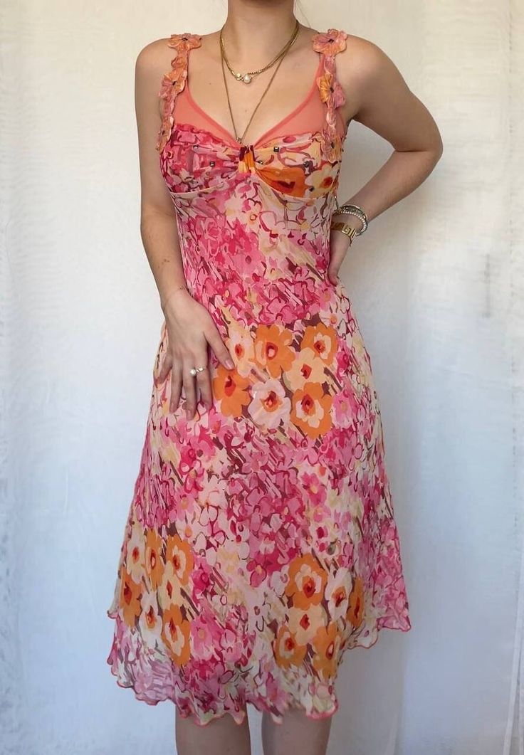 Vintage Pink Printed V Neck Sleeveless Chiffon Prom Dress Evening Dress TP2517