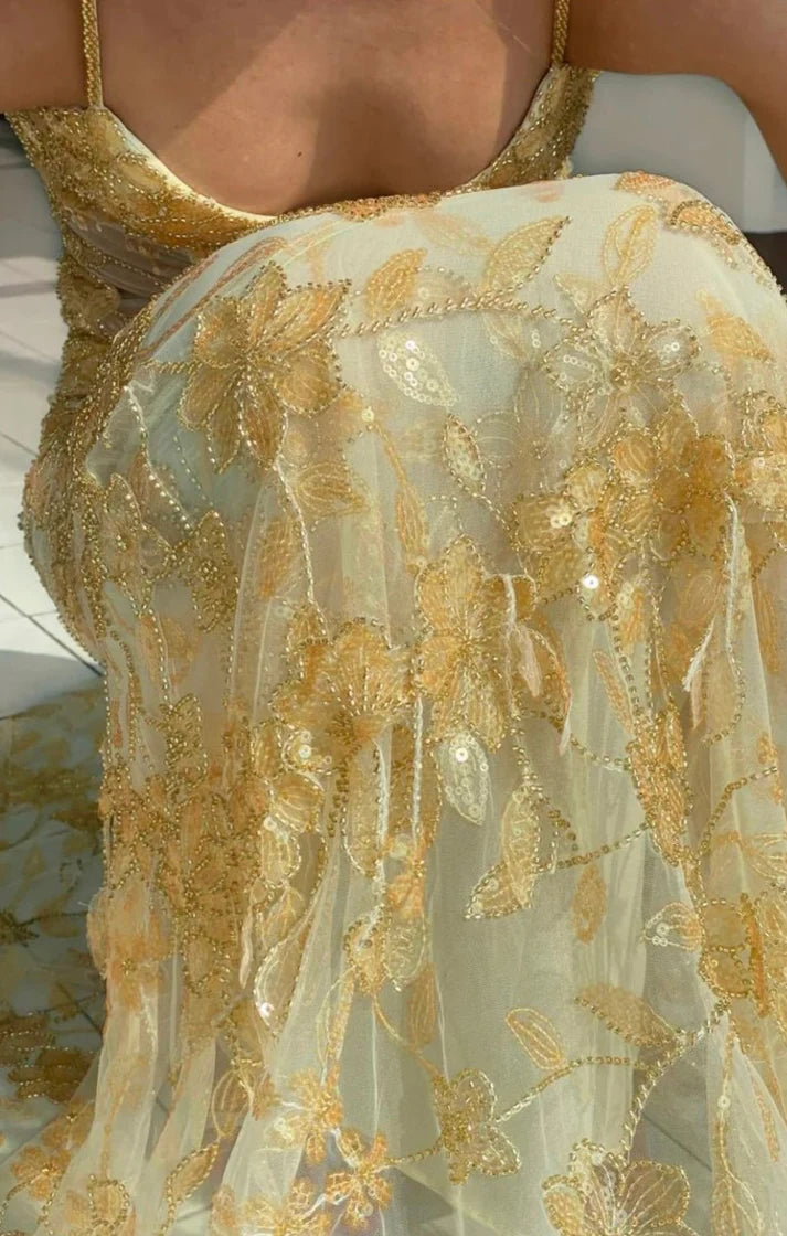 Gorgeous Spaghetti Strap Sleeveless Sequin Beaded Floor-Mounting Mermaid Long Prom Dress Evening Dress TP2525