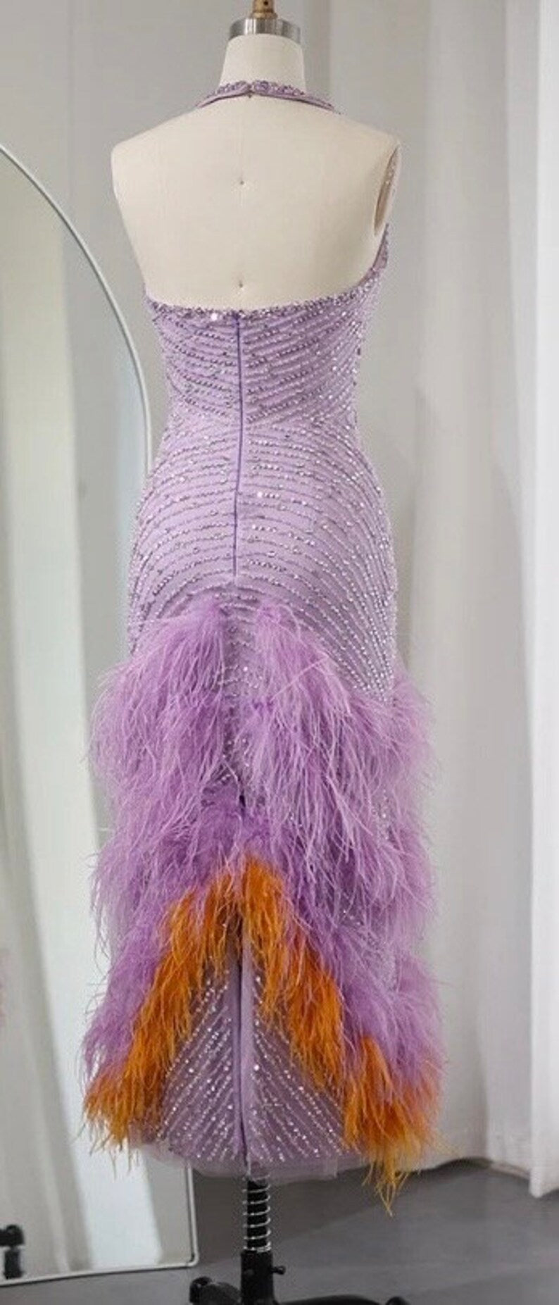 Shiny Purple Halter Neck Sleeveless Sequin Mermaid Prom Dress Evening Dress TP2573