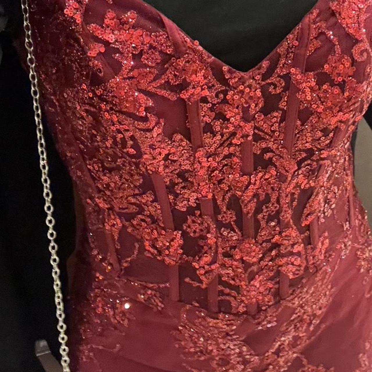 Sexy Burgundy Strapless V-Neck Mermaid Sequined Ball Gown Evening Dress TP2576