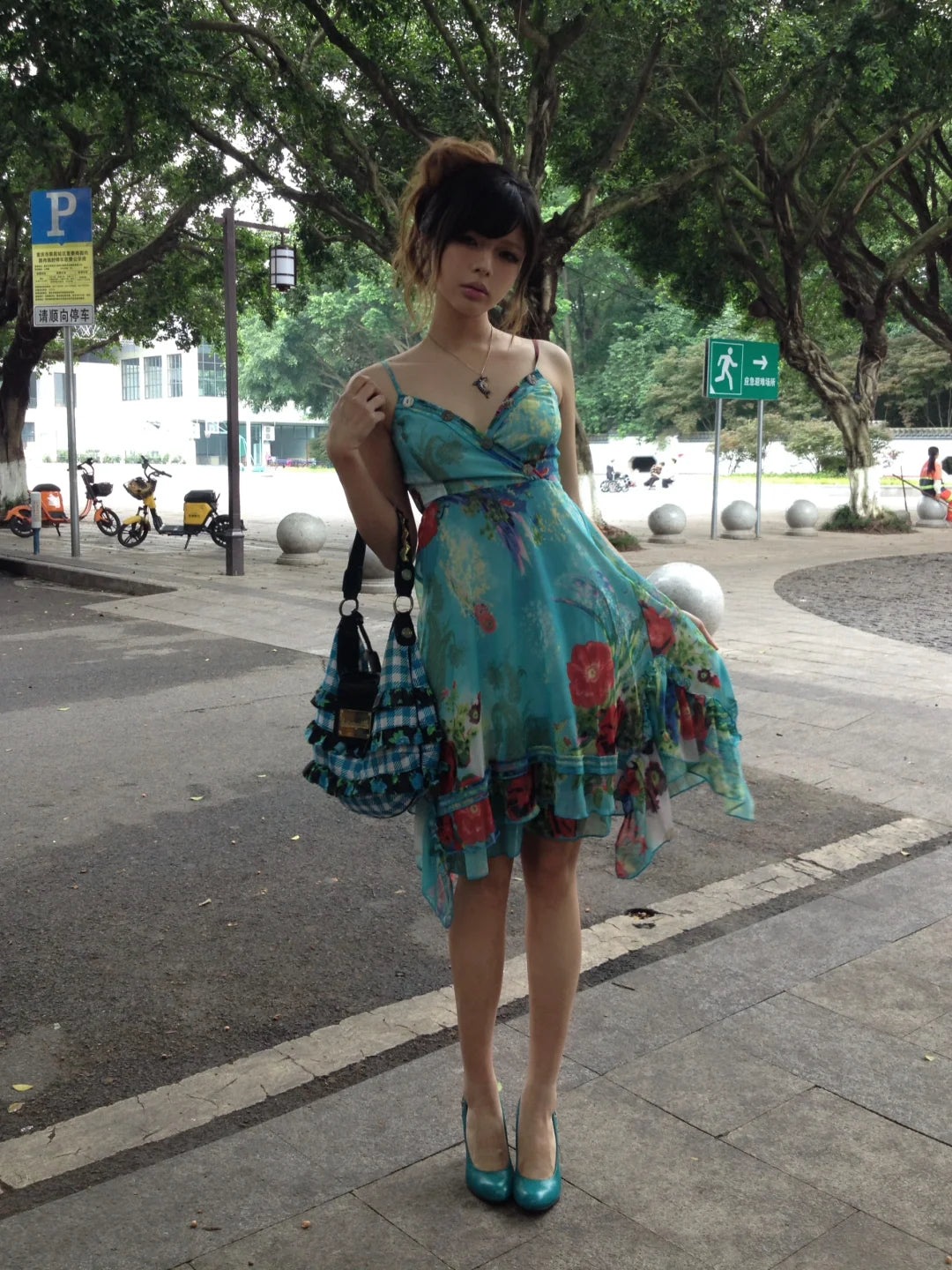 Vintage Strapless V Neck Sleeveless Chiffon Printed Short Party Dress Homecoming Dress TP2578