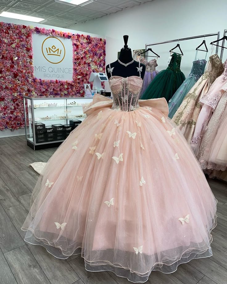 Sweet Pink Bow Tulle Butterfly A-Line Tutu Prom Dress Evening Gown TP2584