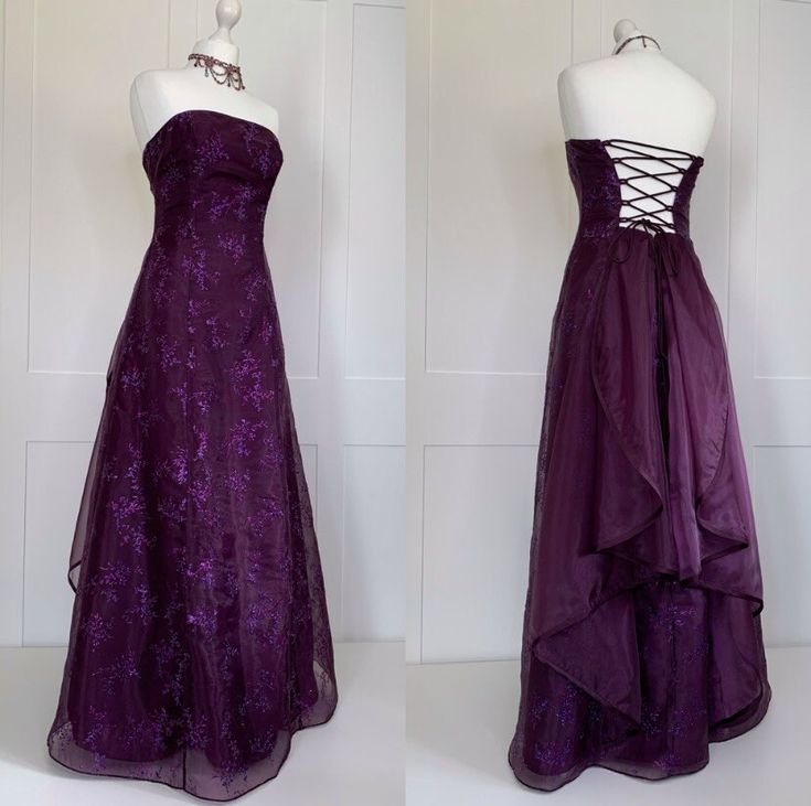 Retro Purple Strapless Floral A-Line Prom Dress Evening Gown TP2589