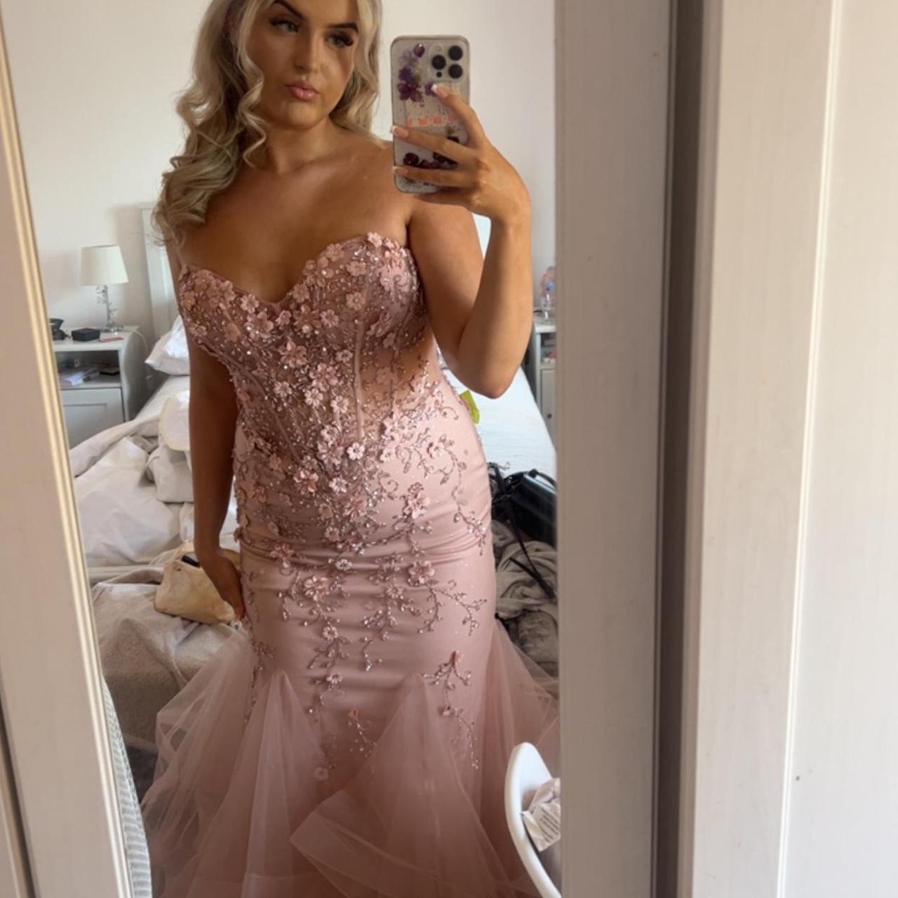 Elegant Pink Strapless Sweetheart Neck Mermaid Tulle Long Prom Dress Evening Dress TP2596