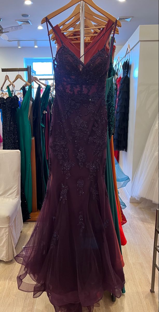 Vintage Purple Lace Strapless V-Neck Tulle Mermaid Long Prom Dress Evening Dress TP2602