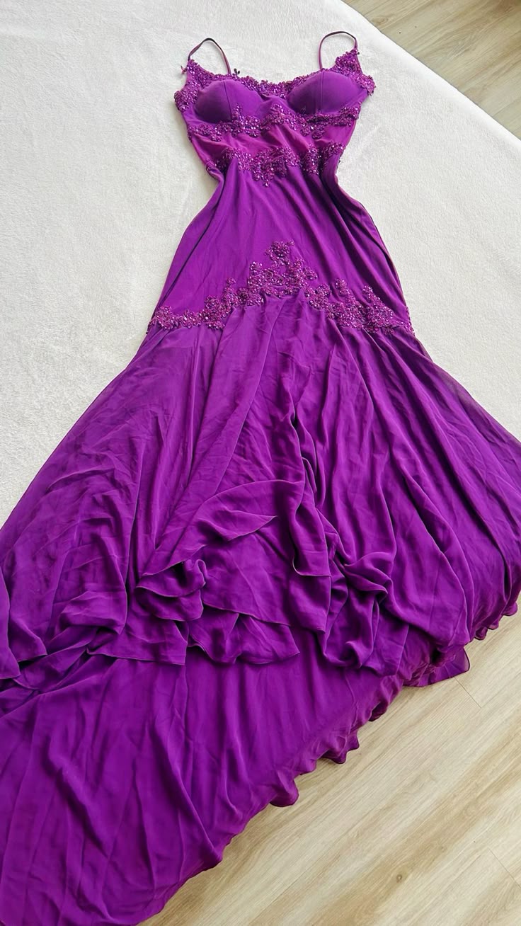 Retro purple suspender beaded irregular skirt long prom dress evening dress TP2603