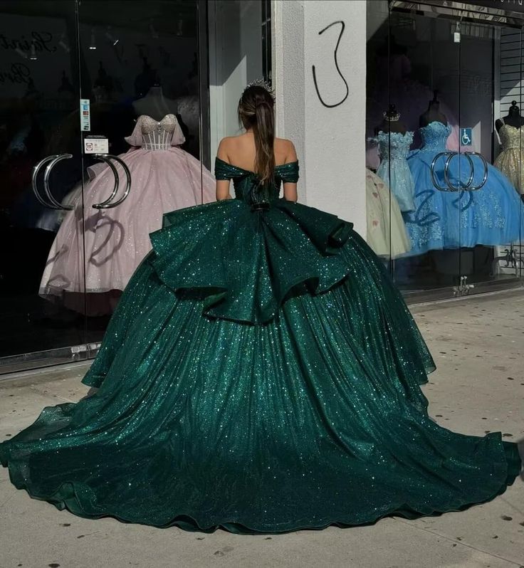 Gorgeous Green A-line Tutu Off-shoulder Strap Train Prom Dress Princess Dress TP2610