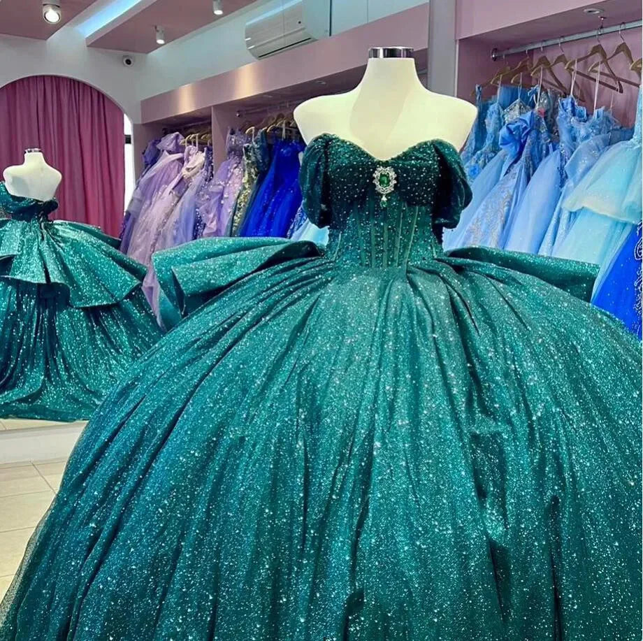 Gorgeous Green A-line Tutu Off-shoulder Strap Train Prom Dress Princess Dress TP2610