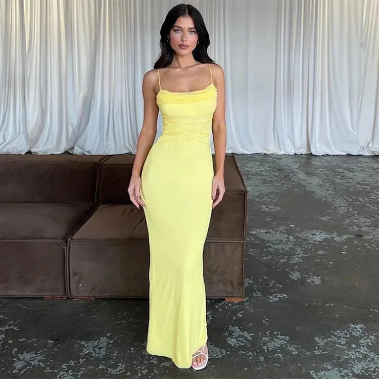 Simple Yellow Mermaid Suspender Ankle Prom Dress Evening Gown TP2611