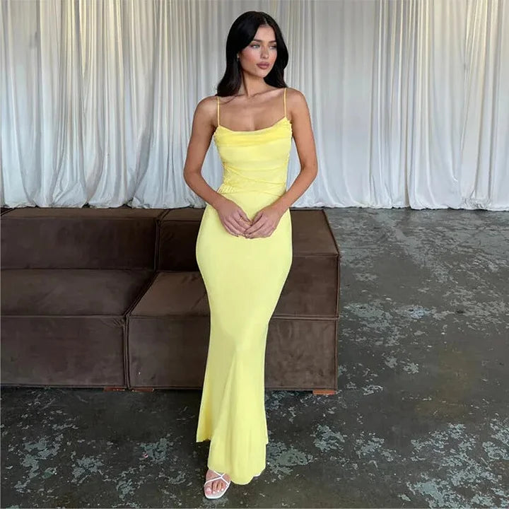 Simple Yellow Mermaid Suspender Ankle Prom Dress Evening Gown TP2611