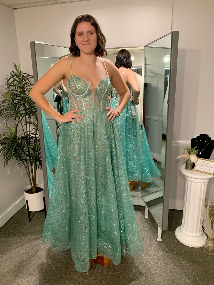 Classic Long Spaghetti Strap A-Line Formal Prom Dress Evening Gown TP2623