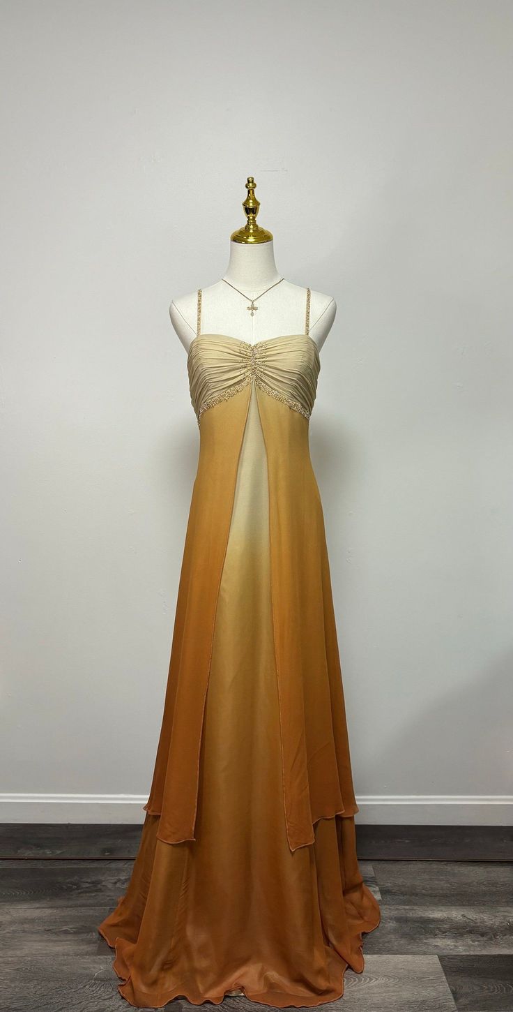Vintage A-line Spaghetti Strap Beaded Chiffon Long Prom Dress Evening dress TP2628